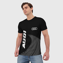 Футболка мужская Audi speed на темном фоне со следами шин вертикаль, цвет: 3D-принт — фото 2