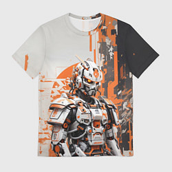 Футболка мужская Киборг с оранжевыми вставками, цвет: 3D-принт