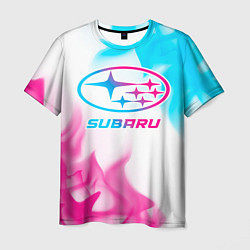 Футболка мужская Subaru neon gradient style, цвет: 3D-принт