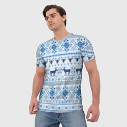 Футболка мужская Blue sweater with reindeer, цвет: 3D-принт — фото 2