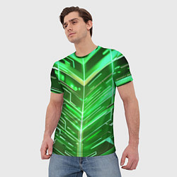 Футболка мужская Зелёные неон полосы киберпанк, цвет: 3D-принт — фото 2