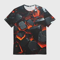 Футболка мужская Черные камни с красным свечением, цвет: 3D-принт