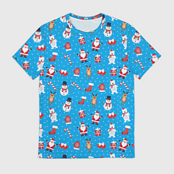 Мужская футболка Новогодний голубой принт