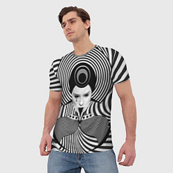 Футболка мужская Чёрно белый портрет девушки оптическая иллюзия, цвет: 3D-принт — фото 2