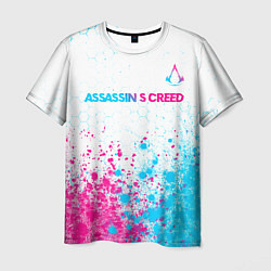 Футболка мужская Assassins Creed neon gradient style посередине, цвет: 3D-принт