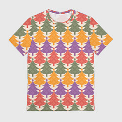 Мужская футболка Новогодние разноцветные ёлочки