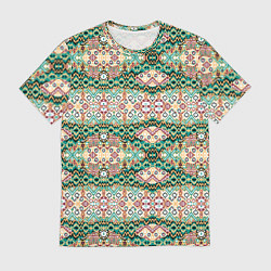 Мужская футболка Орнамент зеленый мелкий икат