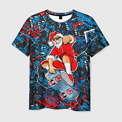 Футболка мужская Санта Клаус на скейтборде, цвет: 3D-принт