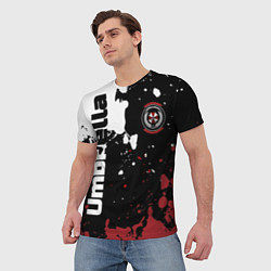 Футболка мужская Umbrella Security на спортивном красно бело чёрном, цвет: 3D-принт — фото 2