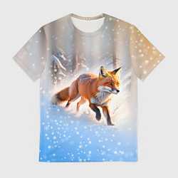 Футболка мужская Лиса на зимней охоте, цвет: 3D-принт