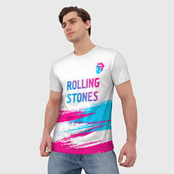 Футболка мужская Rolling Stones neon gradient style посередине, цвет: 3D-принт — фото 2