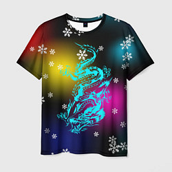 Футболка мужская Праздничный дракон и снежинки, цвет: 3D-принт