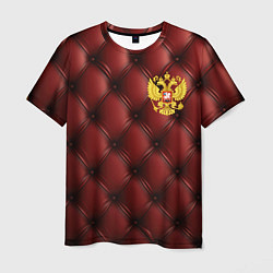 Футболка мужская Золотой герб России на красном кожаном фоне, цвет: 3D-принт