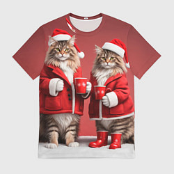 Мужская футболка С новым котом - два кота в костюмах Санты
