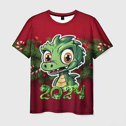 Футболка мужская Маленький зеленый новогодний дракон, цвет: 3D-принт