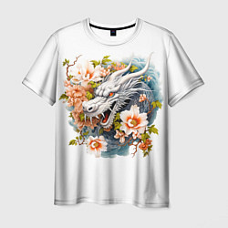 Футболка мужская Китайский дракон в цветах сакуры, цвет: 3D-принт