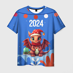 Футболка мужская Милый маленький дракон новогодний 2024 года синий, цвет: 3D-принт