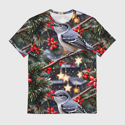 Мужская футболка Рождественская птица пересмешник
