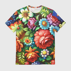 Мужская футболка Жостово роспись цветы традиционный узор