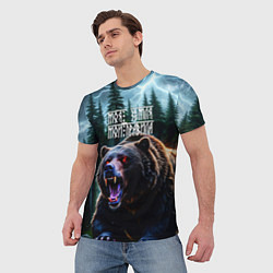 Футболка мужская Медведь хозяин тайги - моя земля мои правила, цвет: 3D-принт — фото 2