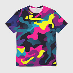 Мужская футболка Кислотная яркая абстракция в камуфляжном стиле