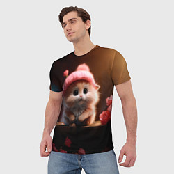 Футболка мужская Маленький влюбленный хомячок в шапочке, цвет: 3D-принт — фото 2