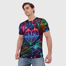Футболка мужская Неоновое сердце - кардиограмма, цвет: 3D-принт — фото 2