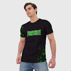 Футболка мужская Fortnite зеленый краски лого, цвет: 3D-принт — фото 2
