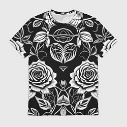 Футболка мужская Чёрно белые узоры роза, цвет: 3D-принт