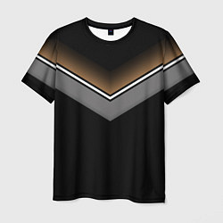 Футболка мужская Абстракция графика серая и коричневая полоски на ч, цвет: 3D-принт