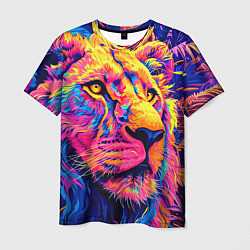 Футболка мужская Лев светящийся неоновый, цвет: 3D-принт