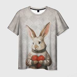 Футболка мужская Влюблённый кролик в свитере с сердцем, цвет: 3D-принт