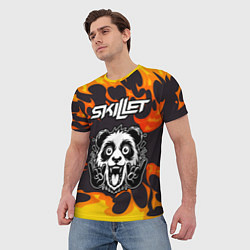 Футболка мужская Skillet рок панда и огонь, цвет: 3D-принт — фото 2