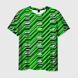 Футболка мужская Чёрно-зелёный линейный узор киберпанк, цвет: 3D-принт