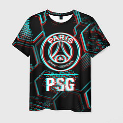 Футболка мужская PSG FC в стиле glitch на темном фоне, цвет: 3D-принт