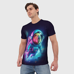 Футболка мужская Полёт капибары в космосе - неон, цвет: 3D-принт — фото 2