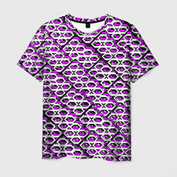 Футболка мужская Фиолетово-белый узор на чёрном фоне, цвет: 3D-принт