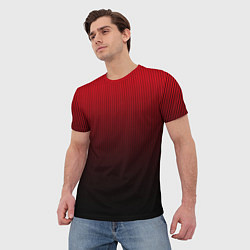 Футболка мужская Красно-чёрный градиент в полоску, цвет: 3D-принт — фото 2
