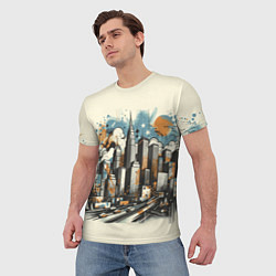 Футболка мужская Рисунок города с небоскребами, цвет: 3D-принт — фото 2