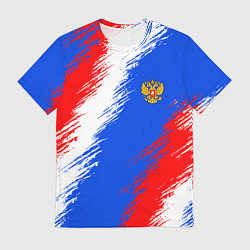 Мужская футболка Триколор штрихи с гербор РФ