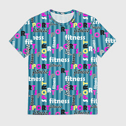 Мужская футболка Текстовый спортивный узор полосатый яркий