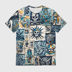 Мужская футболка Пэчворк деним с пиратами