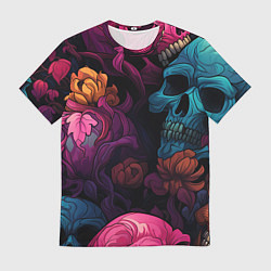 Мужская футболка Яркие цветы с черепами