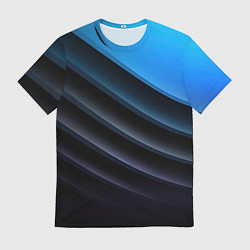 Мужская футболка Геометрическая синяя абстракция на черном фоне мин