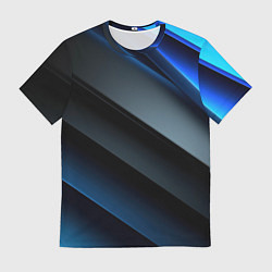 Мужская футболка Темная синяя стильная абстракция на черном фоне