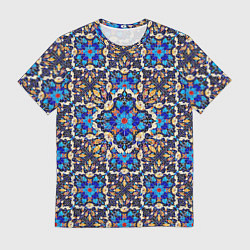 Футболка мужская Мозаичный цветочный узор на черном фоне, цвет: 3D-принт