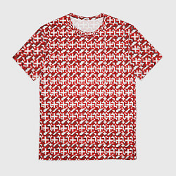 Мужская футболка Белые плюсики на красном фоне