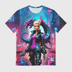 Футболка мужская Барби и дракон - киберпанк нейросеть, цвет: 3D-принт