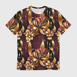 Футболка мужская Золотые лилии на красном бархатном фоне, цвет: 3D-принт