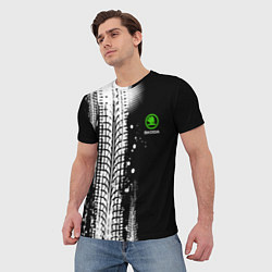 Футболка мужская Шкода - следы от шин, цвет: 3D-принт — фото 2